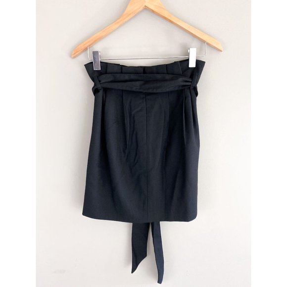 J.Crew Black Belted Sash Paper Bag Wool Blend Mini Skirt 2 - Picture 2 of 3